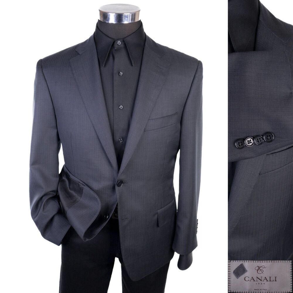 Canali Blazer Sport Coat Sz 40S Gray Micro Check Wool Two Button Jacket EUC